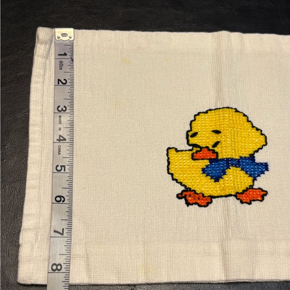 Vintage Handmade Needlepoint Small Accent Pillow Cover Baby Duck Print - Picture 8 of 8